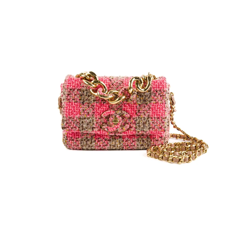 yellow suede handbag-ITEM 14 - Chanel 19 Small seasonal Tweed Pink