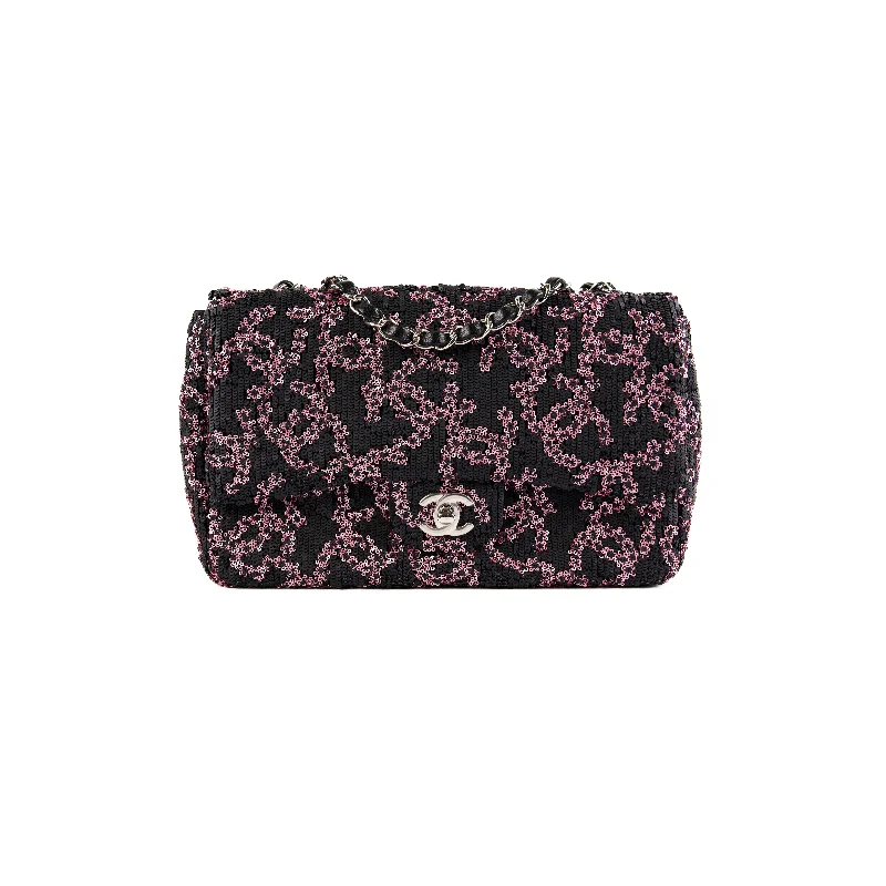 navy suede handbag-Chanel Medium/Large Classic Flap Sequin Pink/Black