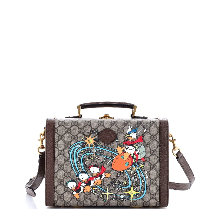 cream quilted shoulder bag-Disney Donald Duck Top Handle Beauty Case Printed GG Coated Canvas