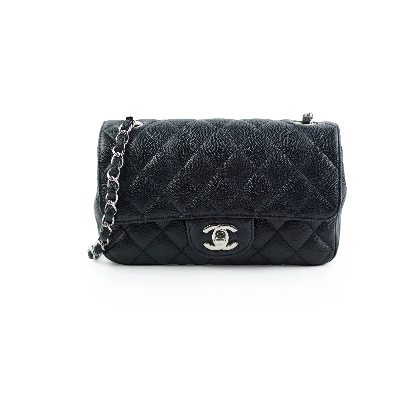 waterproof satin handbag-Chanel Mini Rectangular Black Caviar with Edge Stitching Crossbody Bag