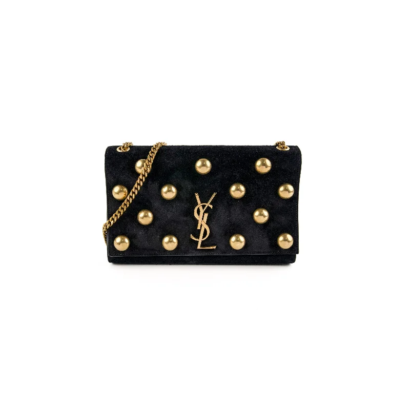 waterproof velvet handbag-Saint Laurent Kate Stud Suede Black