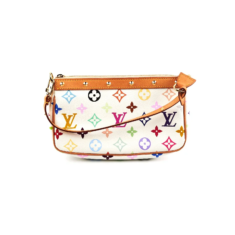 embroidered suede handbag-Louis Vuitton Pochette Accessories Multicolour White