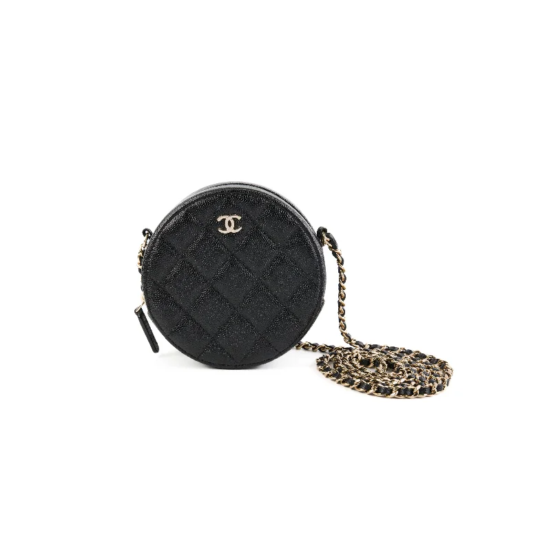 lightweight beach handbag-Chanel Mini Round Caviar Crossbody Bag Black