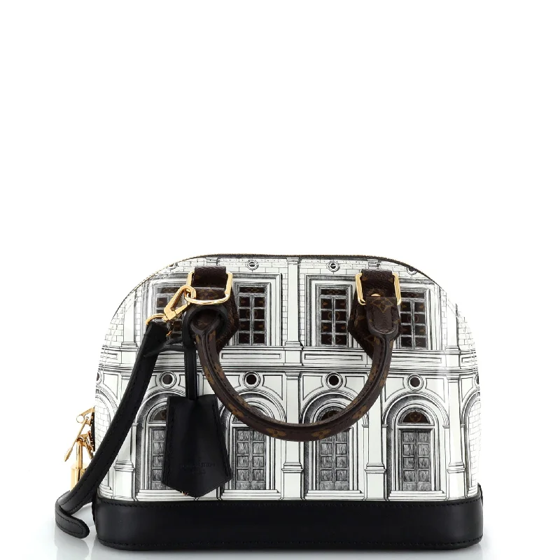 yellow straw shoulder bag-Alma Handbag Limited Edition Fornasetti Architettura Print Leather and Monogram Canvas BB