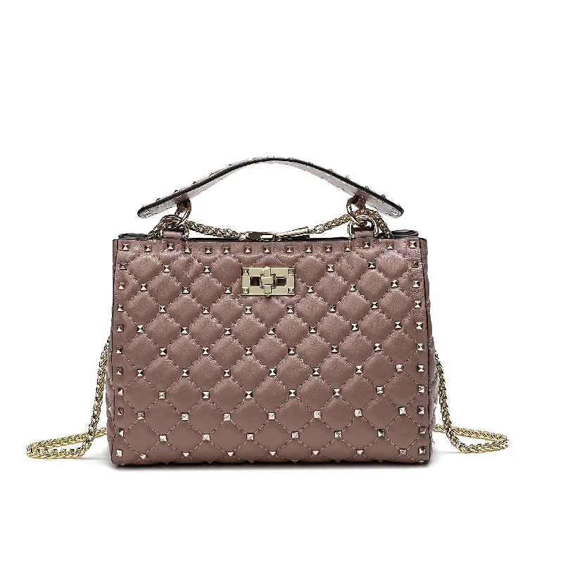 spacious beach shoulder bag-Tiffany & Fred Studded & Quilted Leather Shoulder Bag