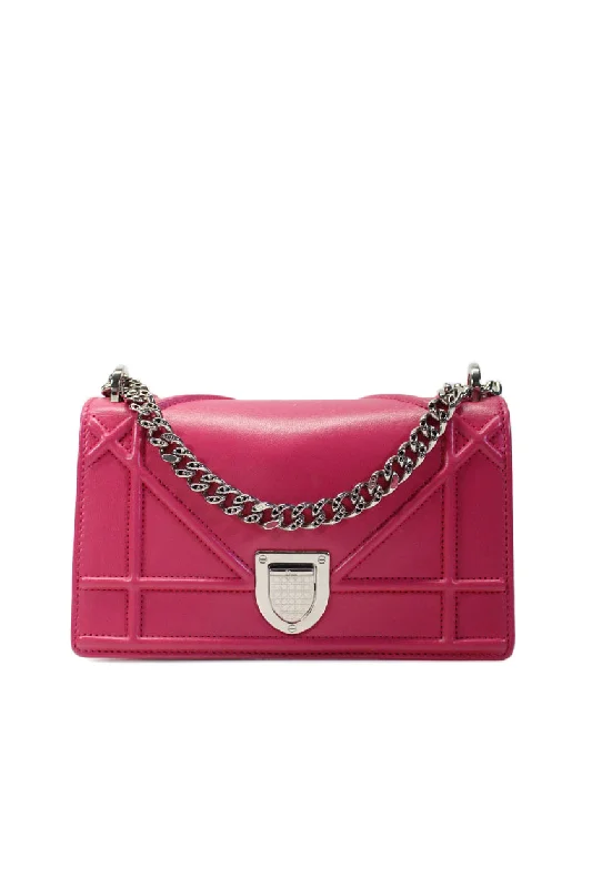 luxury satin shoulder bag-Christian Dior Womens Leather Diorama Embossed Striped Flapped Handbag Pink