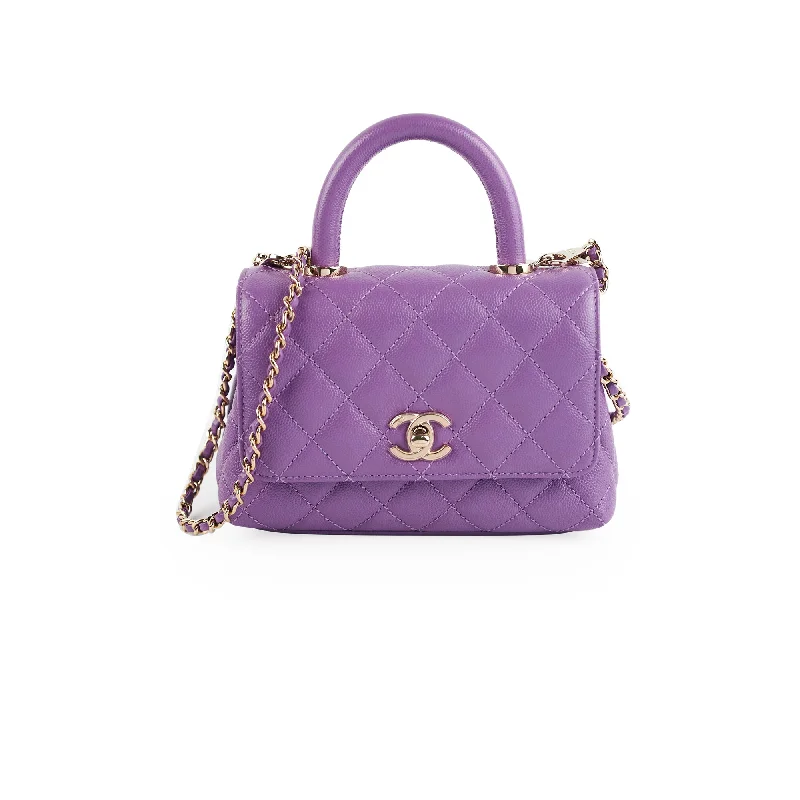 brown straw handbag-ITEM 9 - Chanel Mini Coco Handle Purple