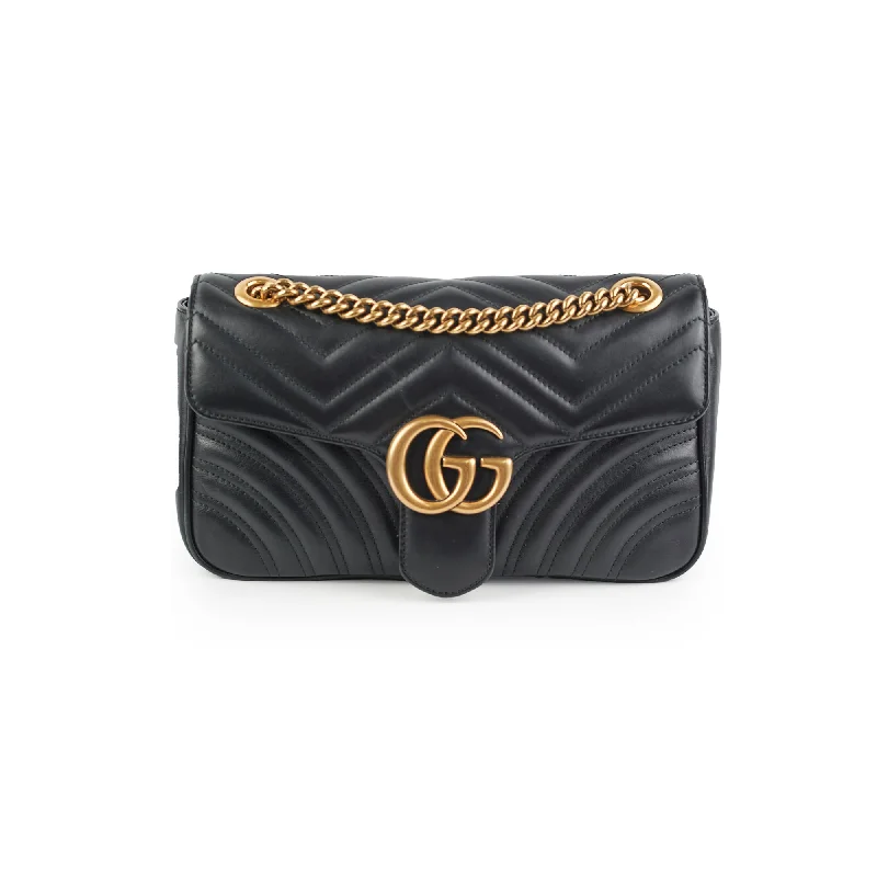 floral leather handbag-Gucci Marmont Small Black Shoulder Bag