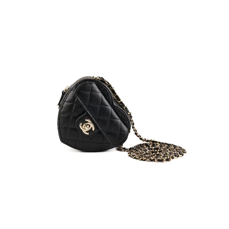 boho canvas handbag-Chanel Mini Heart Bag Black