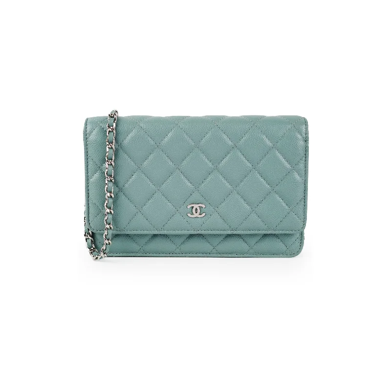 waterproof satin handbag-Chanel Wallet on Chain WOC Caviar Blue