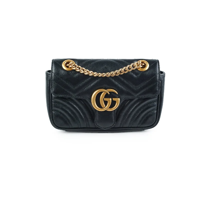 gold leather handbag-Gucci Mini Marmont Black