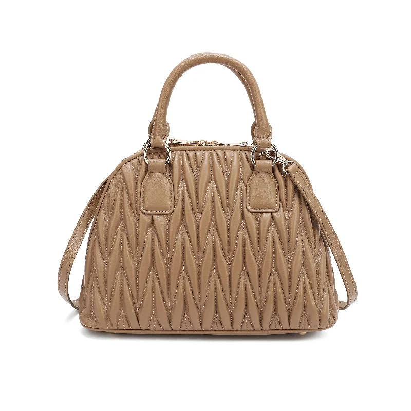 gold suede shoulder bag-Tiffany & Fred Pleated Lambskin Leather Satchel/Shoulder Bag