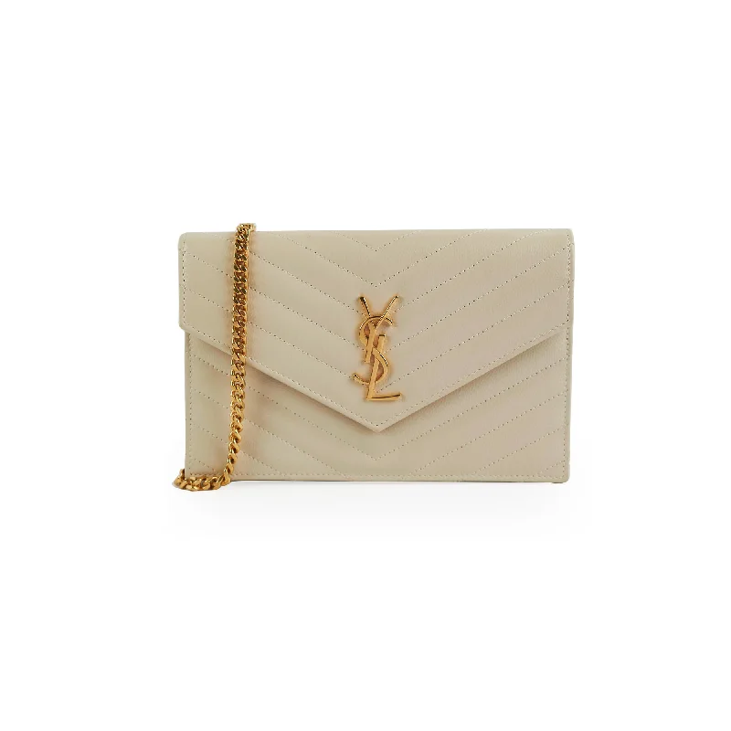 trendy quilted handbag-ITEM 24 - Saint Laurent Cassandre Envelope Cream Wallet On Chain WOC