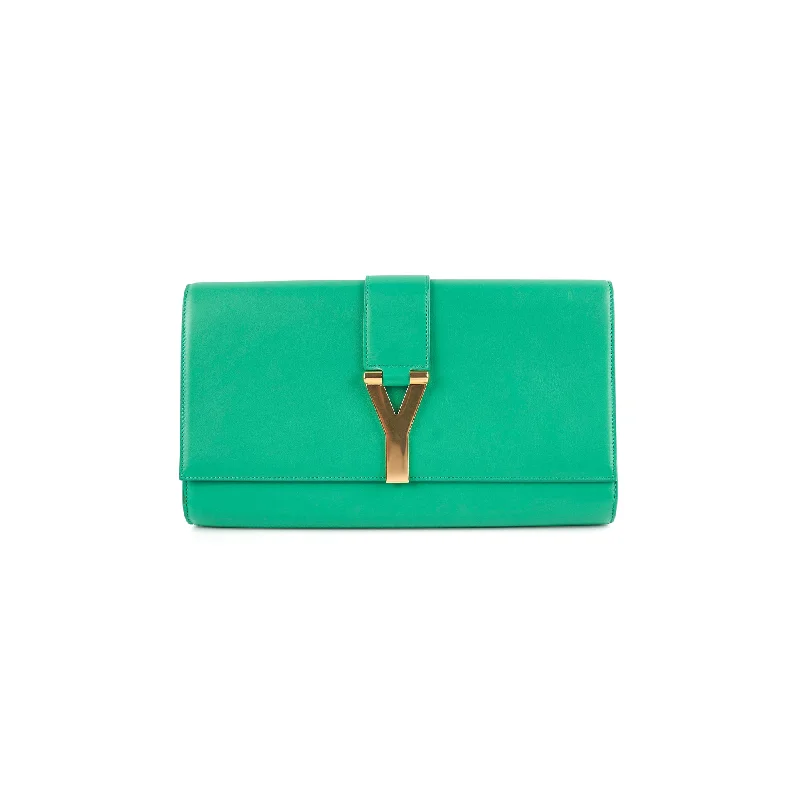 oversized office handbag-Saint Laurent Y Clutch Green