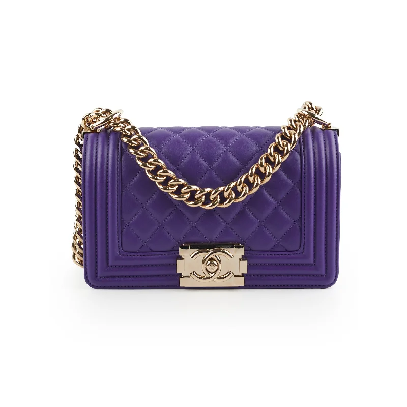 bohemian straw handbag-Chanel 19k Small Boy Quilted Purple Crossbody Bag