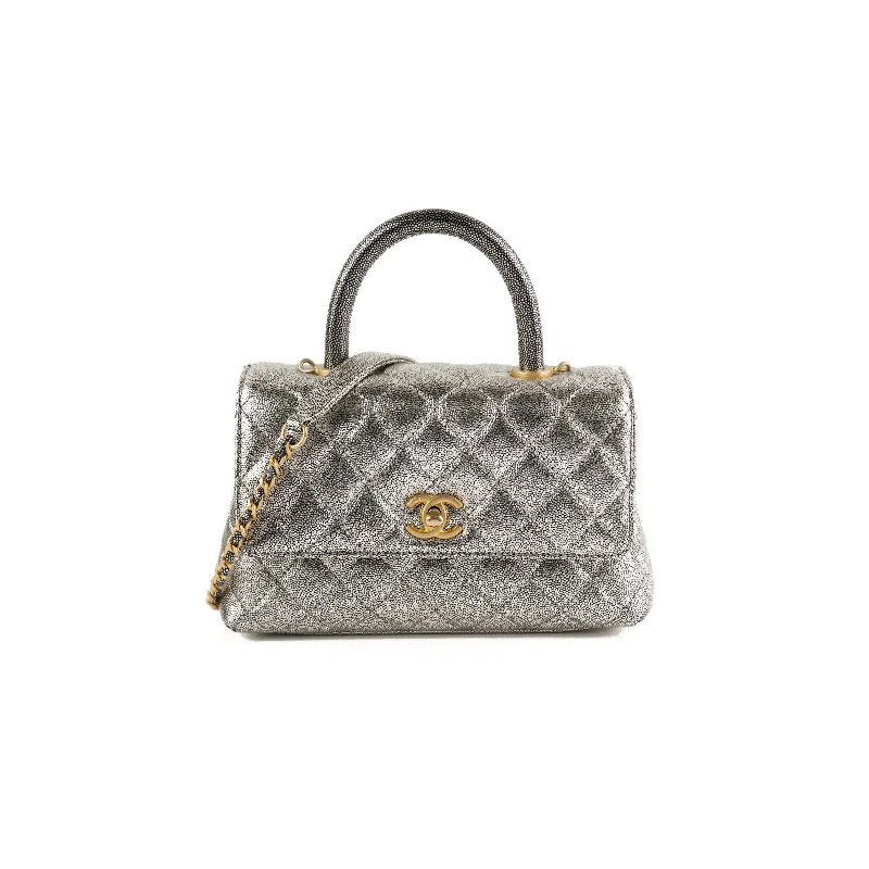 structured beach handbag-ITEM 11 - Chanel Small Coco Handle Silver Caviar Top Handle