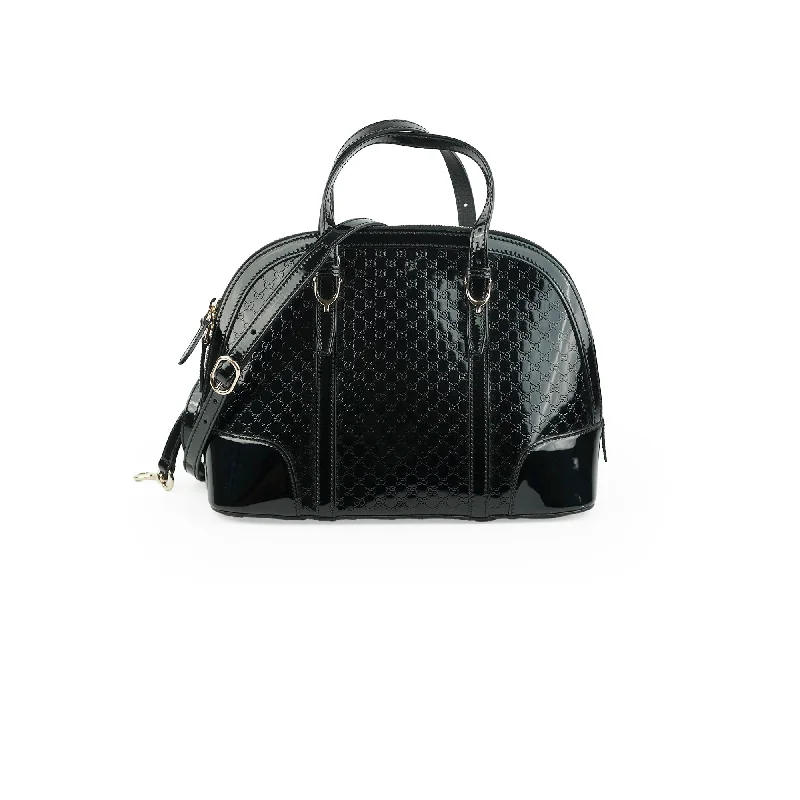 brown leather handbag-Gucci Bowling Patent Black Bag