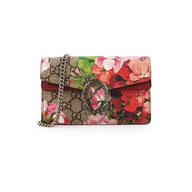 yellow straw handbag-Gucci GG Supreme Blooms Super Mini Dionysus Crossbody Bag