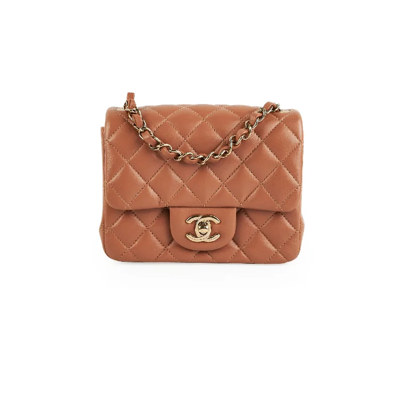 small evening handbag-ITEM 7 - Chanel Mini Square Caramel Lambskin (Microchipped)