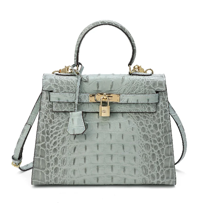 compact beach shoulder bag-Tiffany & Fred Alligator Embossed Leather Satchel/Shoulder Bag