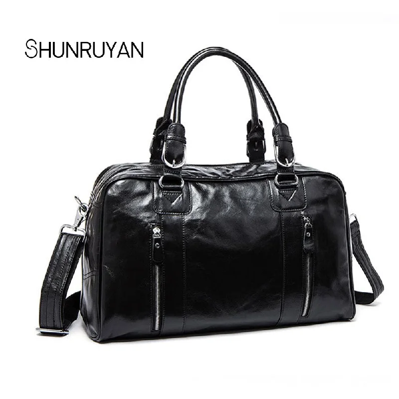 lightweight duffel bags for easy trips -Shunruyan Cow Leather Men Travel Bags Carry On Luggage Bags Men Duffel Bags Travel Tote Large