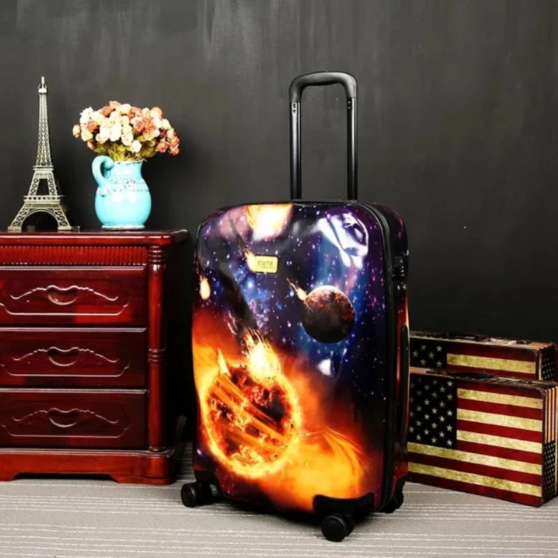 medium suitcase for balanced trips -Fashion Suitcase Skull Planet Collision 20"24"28" Inch Boarding Spinner Wheel Carry Ons Rolling