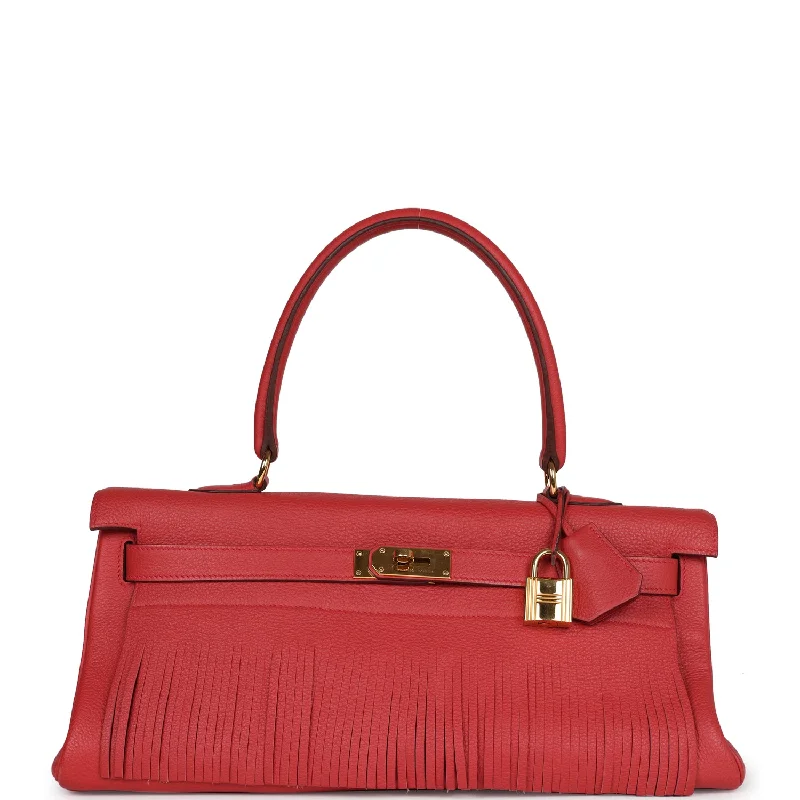 pink velvet shoulder bag-Pre-owned Hermes Fringe Shoulder Kelly 42 JPG Bougainvillea Clemence Gold Hardware