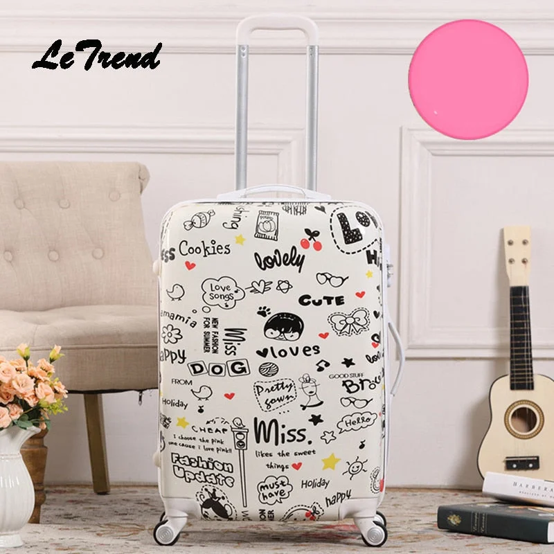 small suitcase for solo trips -Letrend Creative Student Rolling Luggage Spinner Men Wheels Suitcase Trolley 20 Inch Women Travel