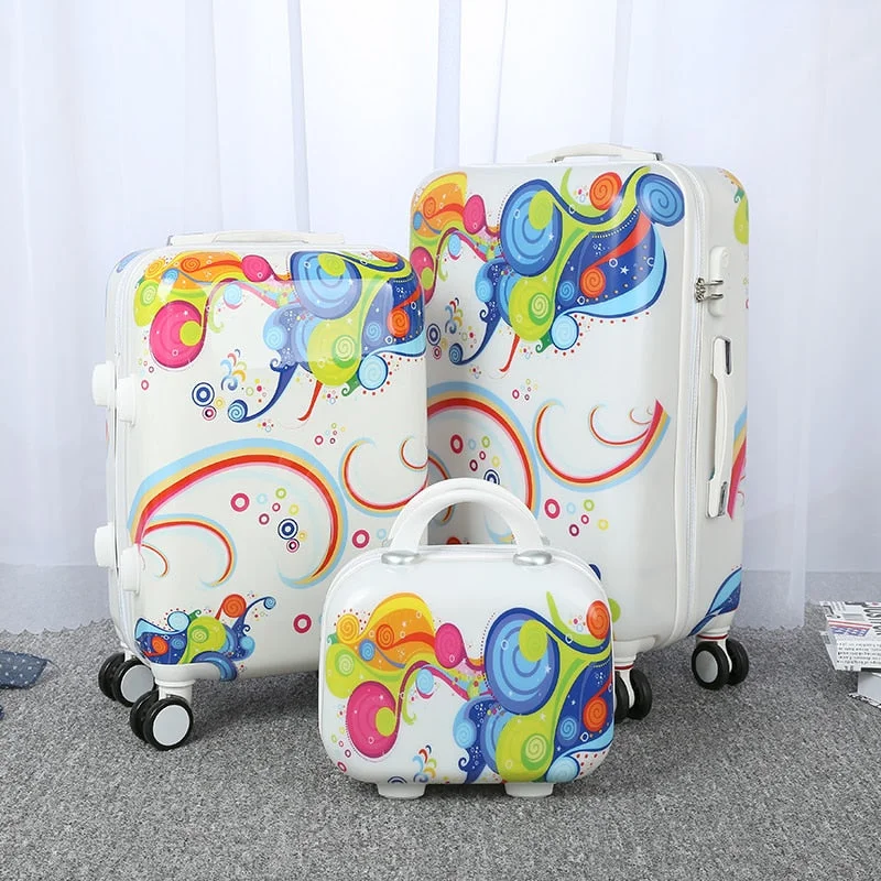 vintage suitcase for decoration -Cartoon Luggage Female Universal Wheels Trolley Luggage Travel Bag14 20 24 Password Box Child