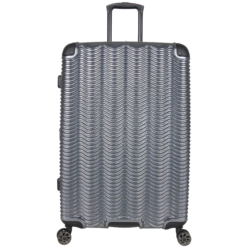 travel-ready suitcase for instant trips -Kenneth Cole Reaction Wave Rush 28" Lightweight Hardside 8-Wheel Spinner Expandable Checked Suitcase, Metallic Charcoal