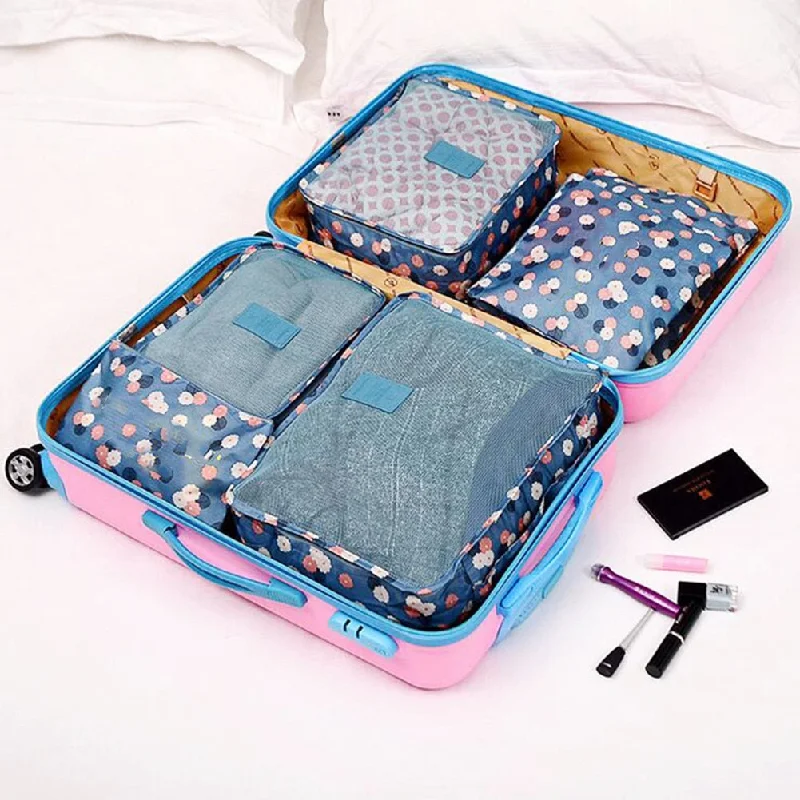 checked suitcase for large loads -6Pcs/Set Travel Storage Bag Luggage Arrange Bag Floral Print Comestic Makeup Bag Washing Pouch