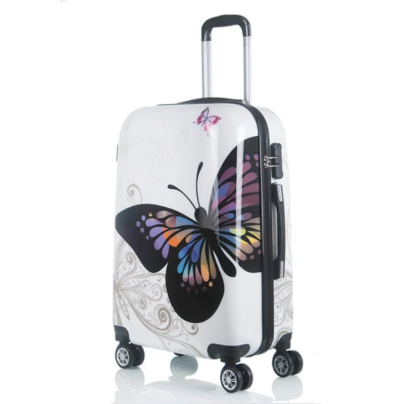 large suitcase for overseas trips -Abs Trolley Case,Women'S Cartoon Zipper Suitcase,Universal Wheel Luggage,18 Inch Boarding