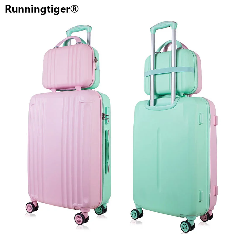 small suitcase for light travel -Rolling Luggage Spinner Wheels 14+24" Suitcase Trolley Men Abs+Pc Travel Bag Trunk Student Password