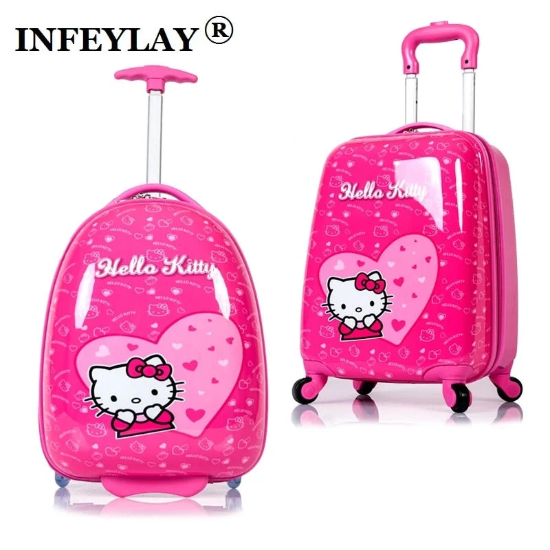 vintage suitcase for decoration -Hot Anime Girl Luggage Kids Rolling Suitcase Hello Kitty Cartoon 16/18 Inch Students Travel Trolley