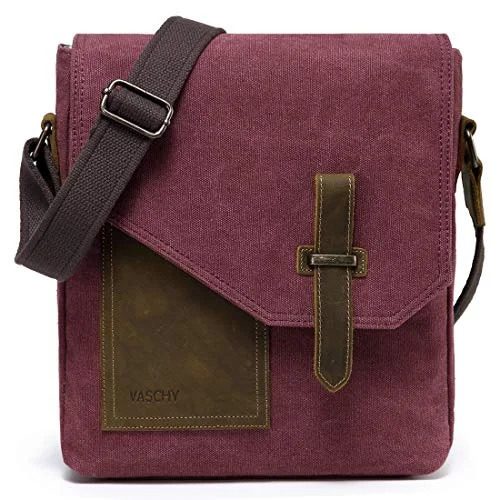 eco-friendly cotton crossbody bag-eco-friendly cotton crossbody bagSmall Messenger Bag for Women,VASCHY Vintage Canvas Leather Lightweight Crossbody Bag Burgundy