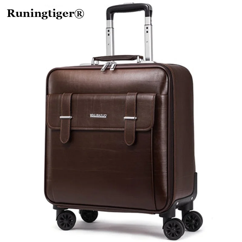 foldable suitcase for small travel -Quality Leather Trolley Luggage Travel Bag16 18 20 22 24 Inch Commercial Universal Wheels Cow Split