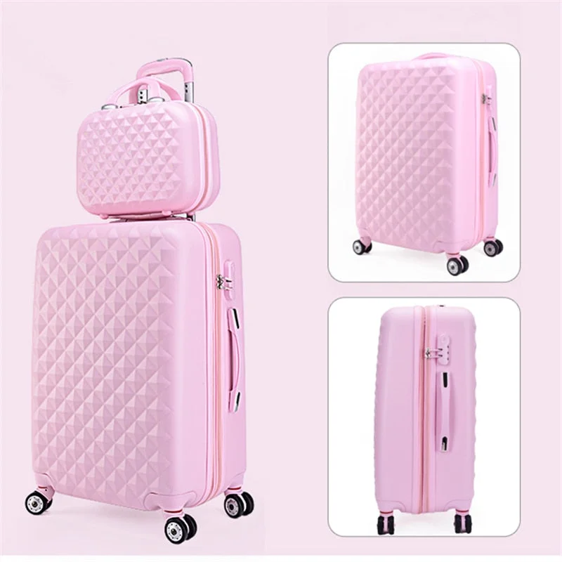 locking suitcase for safe journeys -New Arriva!14 20Inches Pink Abs+Pc Hardside Travel Luggage Bags Set On Universal Wheels Fpr