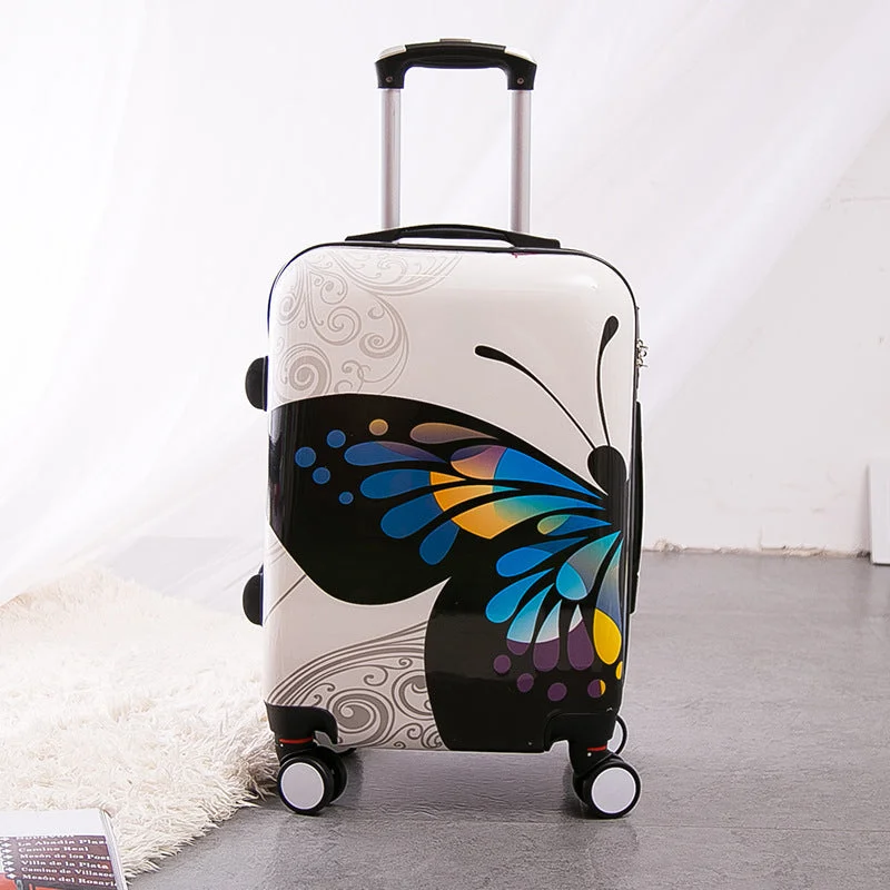 colorful suitcase for kids -Wholesale!Gril 20 Inch Pc Butterfly Hardside Trolley Luggage Bags On 8-Universal Wheels,Super Light