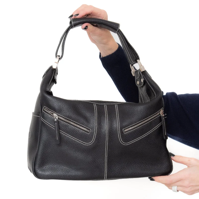 structured travel shoulder bag-Tods Black Leather  Shoulder Bag