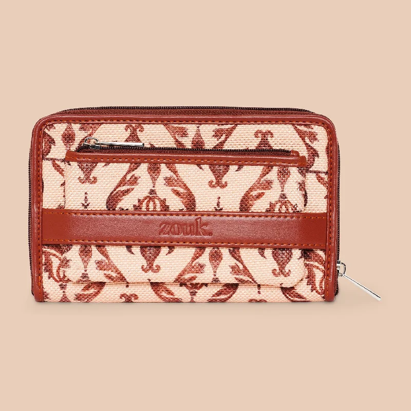 brown straw purses & wallets-brown straw purses & walletsChandra Mahal Raj Gadi Motif Classic Zipper Wallet