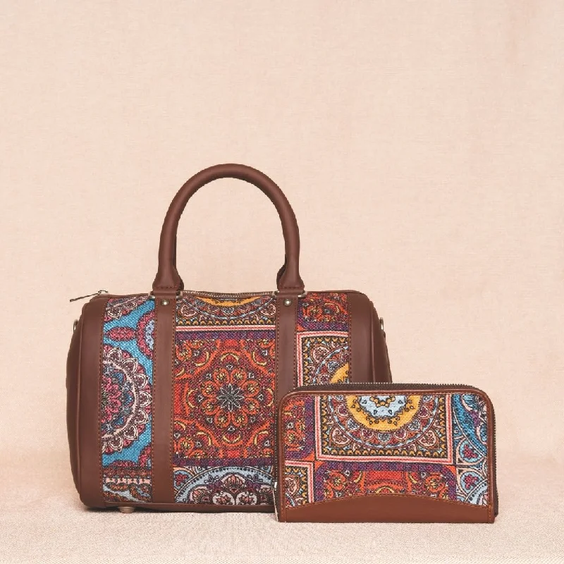 luxury satin purses & wallets-luxury satin purses & walletsMulticolor Mandala Print- Handbag & Chain Wallet Combo