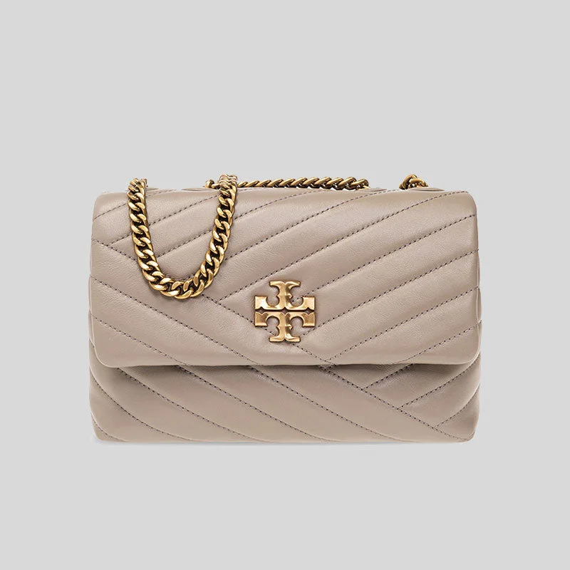 white leather shoulder bag-TORY BURCH Kira Small Chevron Convertible Shoulder Bag Gray Heron RS-90452