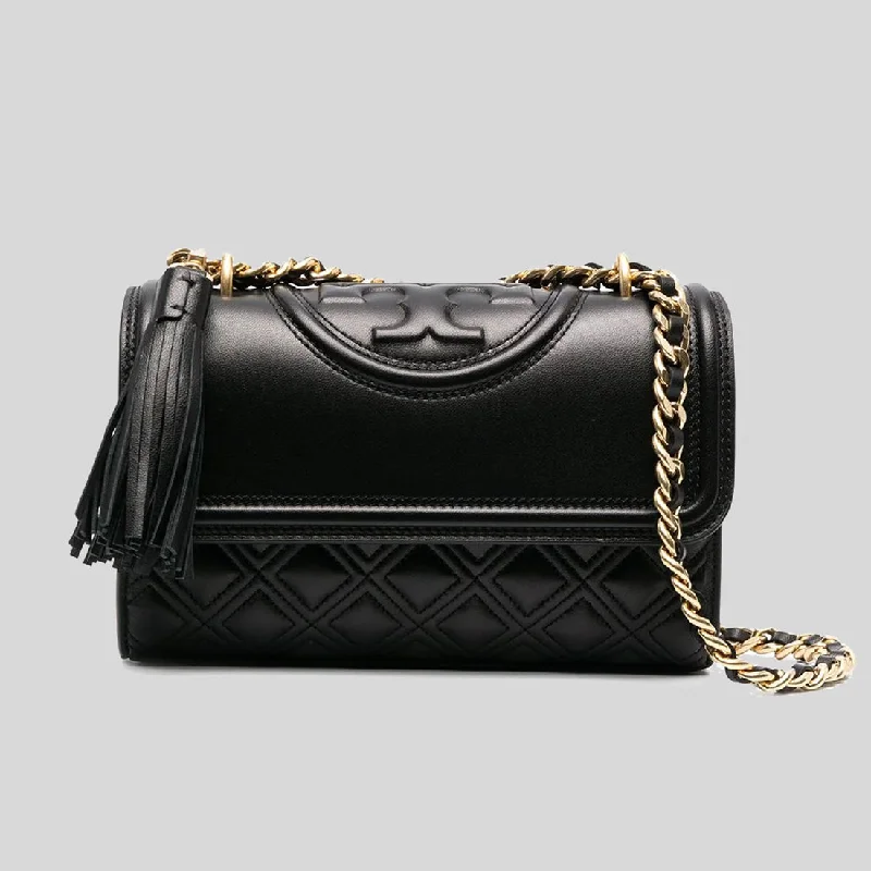 cream leather shoulder bag-Tory Burch Small Fleming Convertible Shoulder Bag Black RS-75576