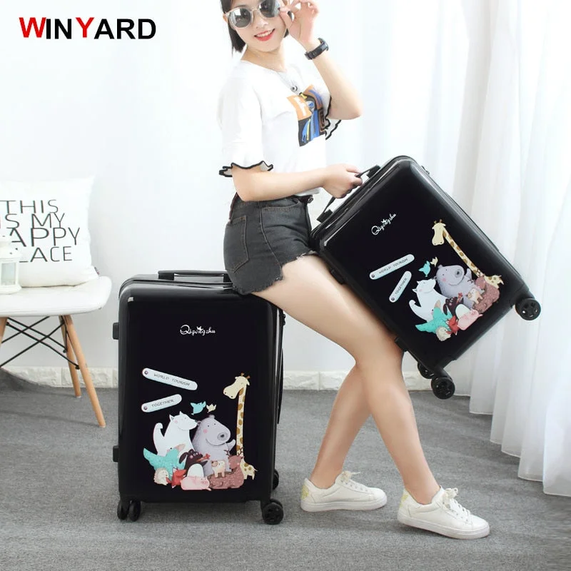 collapsible suitcase for space -Trolley Luggage Travel Bag Small Fresh24 20 Universal Wheels Luggage,Lovely Girl Cartoon Trolley