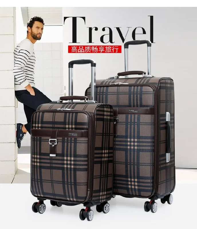 small suitcase for carry-on luggage -Carrylove 2018 Business Luggage 20/24 Size Fashion Grid Pu Rolling Luggage Spinner Brand Travel