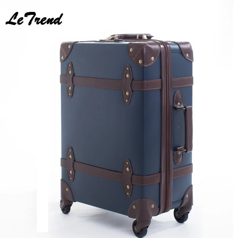 luxury suitcase for executives -High Quality Vintage Suitcase Wheels Leather Rolling Luggage Spinner Women Retro Trolley 20 Inch