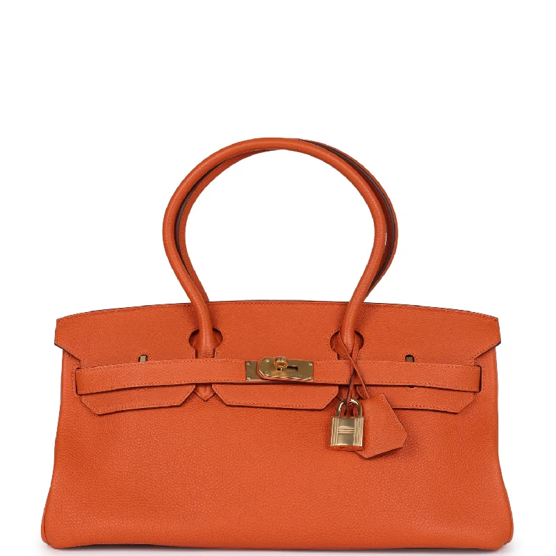 navy suede shoulder bag-Pre-owned Hermes Shoulder Birkin 42 JPG Orange H Clemence Gold Hardware