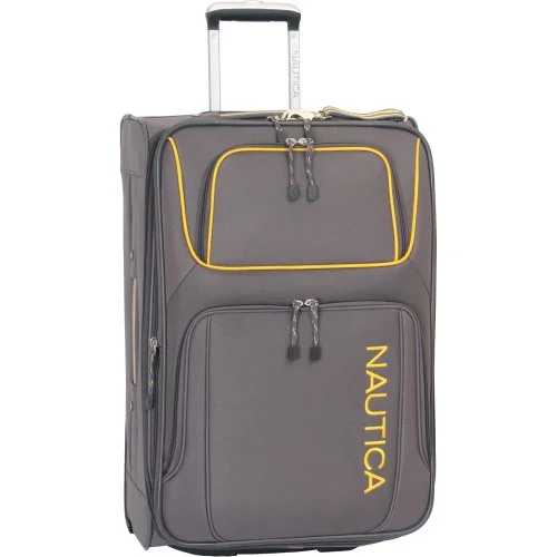 sleek suitcase for minimalists -Nautica Luggage Steward 25 Inch Expandable Classic Upright Bag, Grey/Yellow, One Size