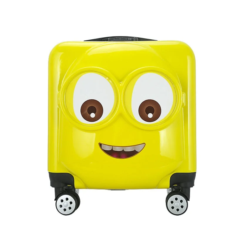 expandable suitcase for flexible storage -Traveling Luggage Bags With Wheels Minions Children Draw-Bar Box Cartoon 3D 18 Inch Spinner Hard