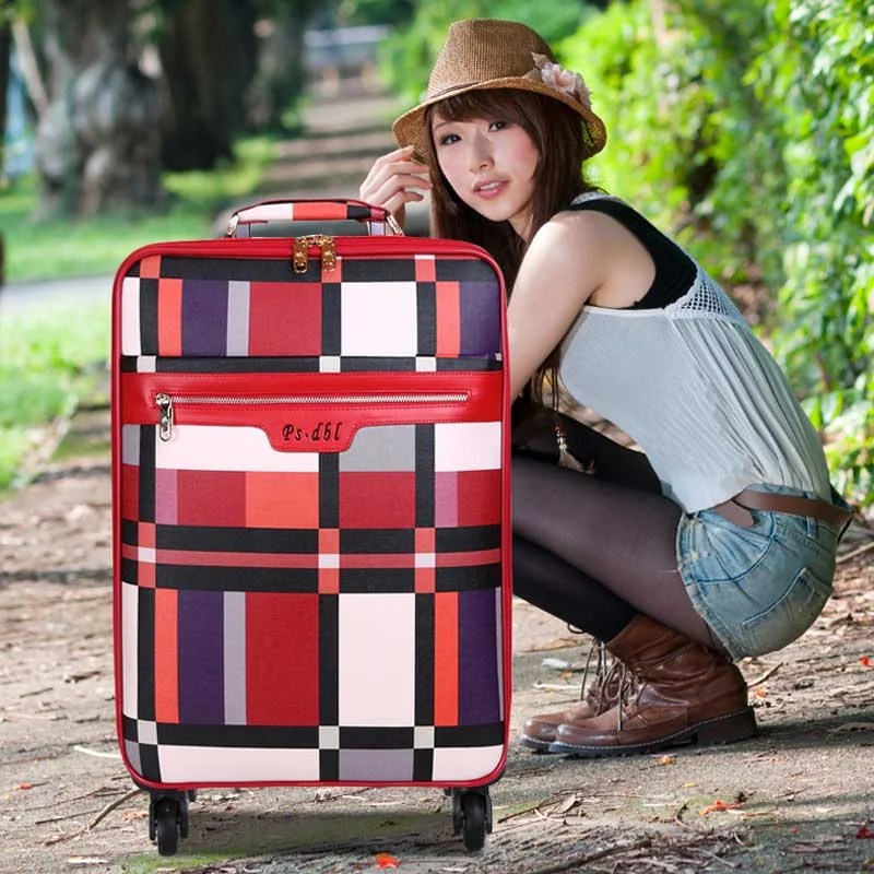 portable suitcase for light travel -Plaid Trolley Luggage Female Male Universal Wheels Luggage Travel Bag Soft The Box Luggage Password